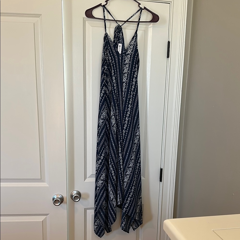 Ces Femme Blue and White Spaghetti Strap Maxi Dress